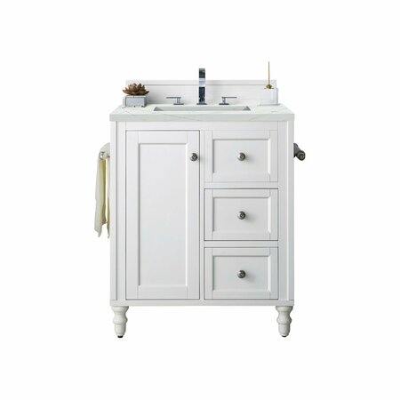 JAMES MARTIN VANITIES Copper Cove Encore 30in Single Vanity, Bright White w/ 3 CM Ethereal Noctis Quartz Top 301-V30-BW-3ENC